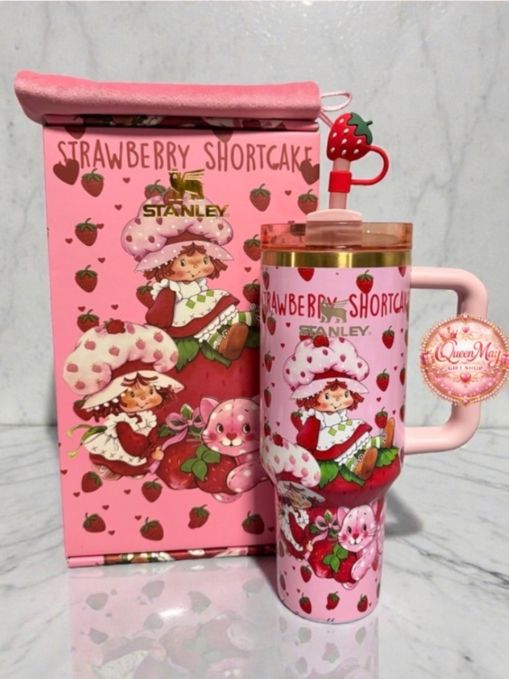 Stanley Pink Tumbler with Strawberry Shortcake